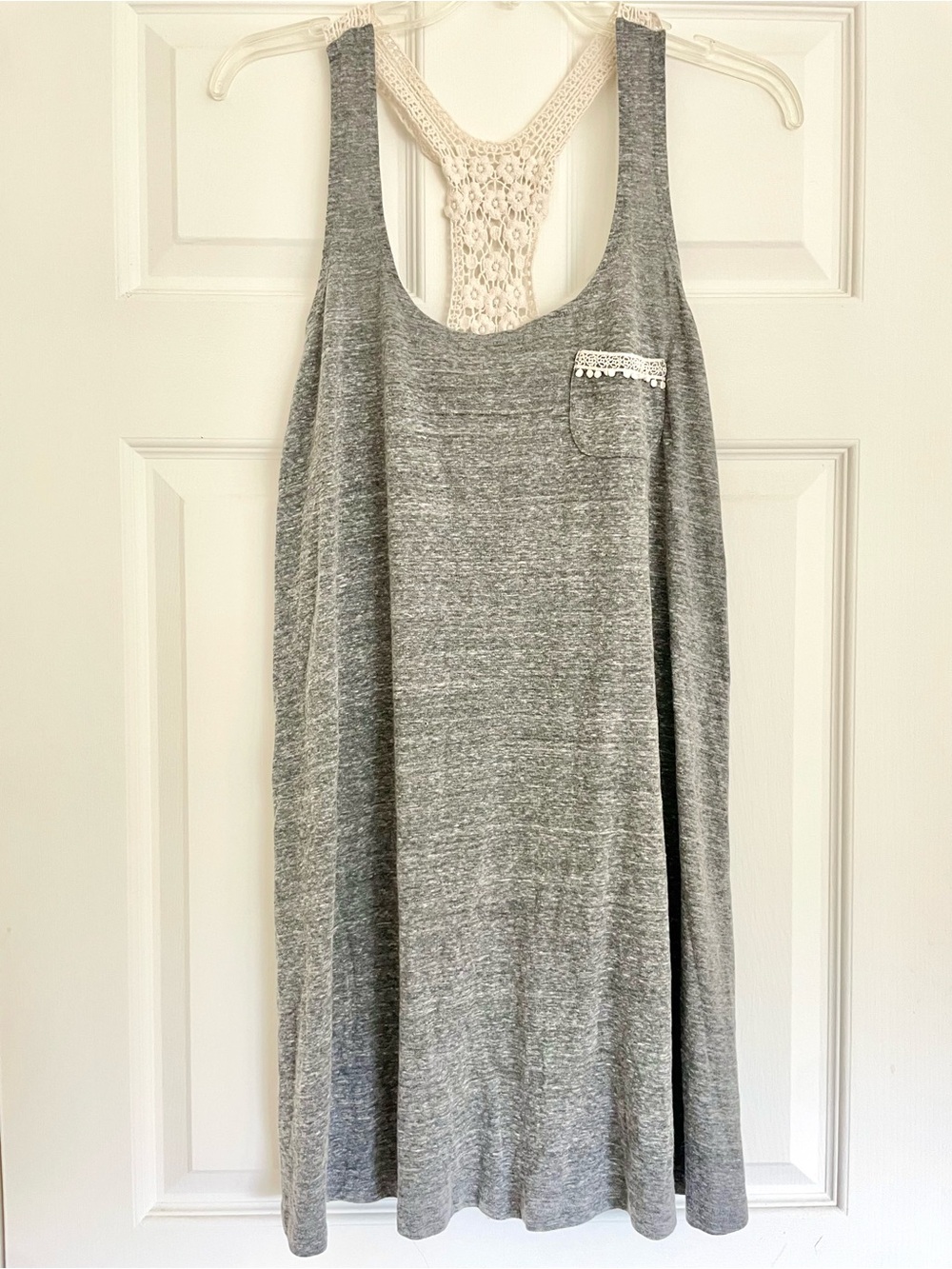 Lucky Brand Heather Gray Cover-Up Dress with Crochet Trim